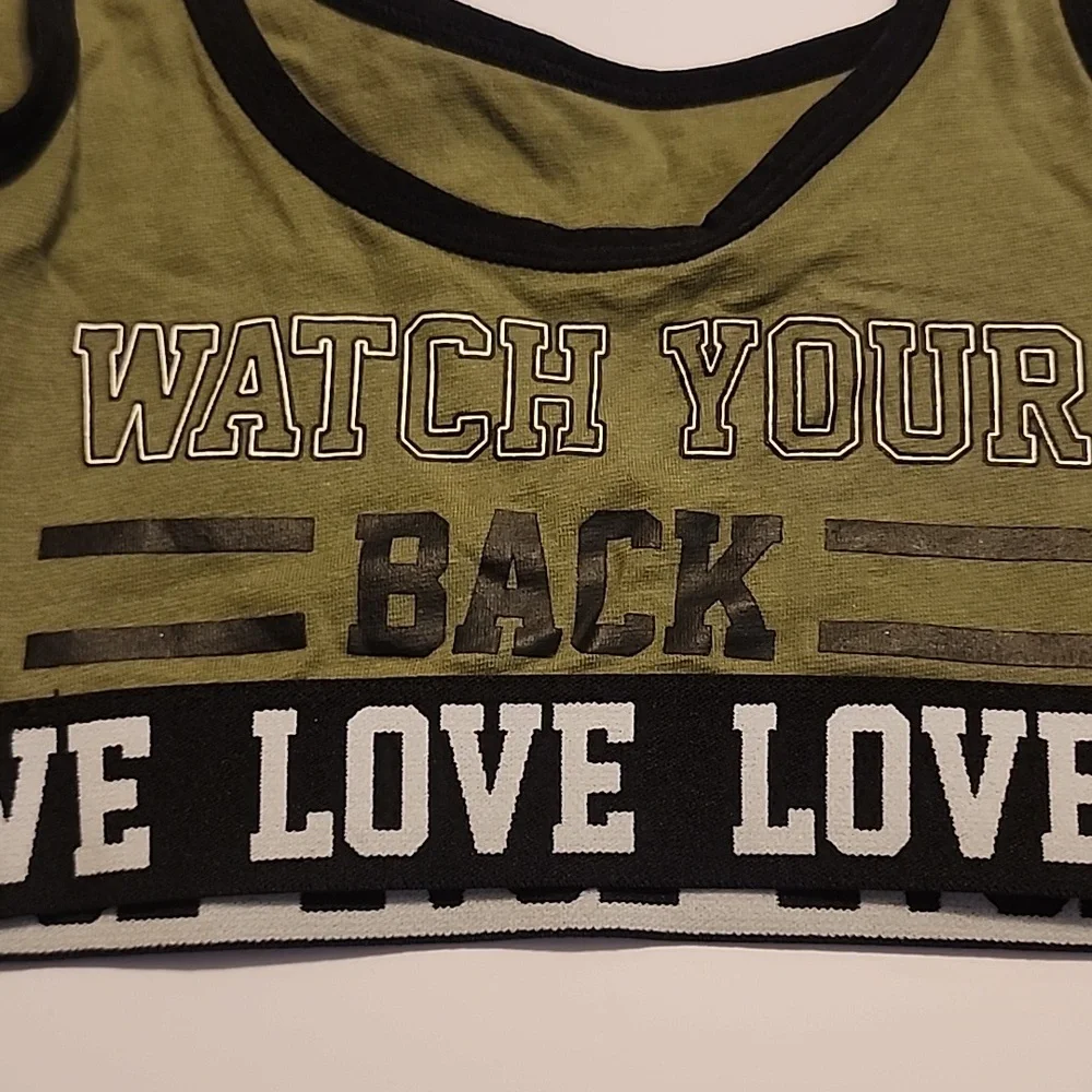Nobo Olive Green Sports Bra with Love Black Trim